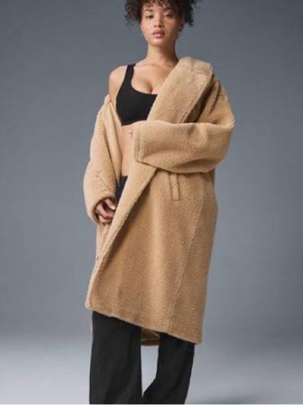 ALO Yoga Teddy Coat Camel Tan Oversized Sherpa Long Jacket
